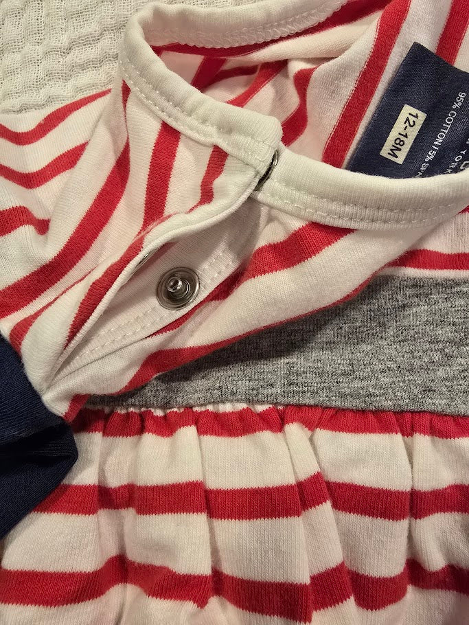#131 Red & White striped Dress girls size 12-18M
