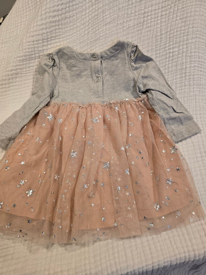 #131 Baby Gap gray & star tulle dress girls size 12-18M
