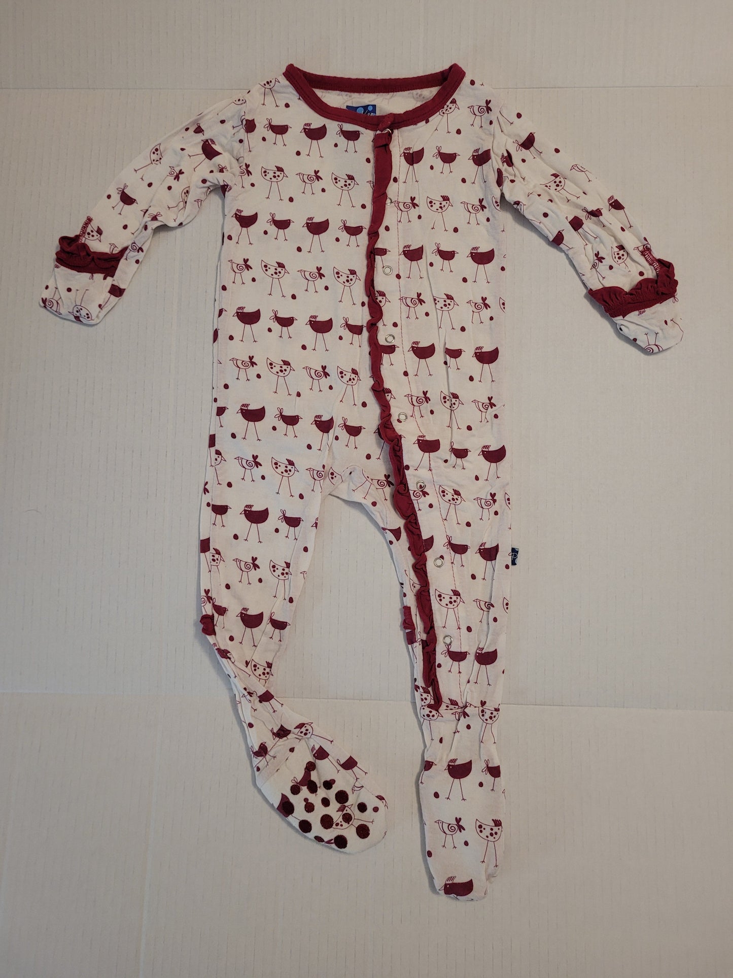 #109 Girl's KicKee Pants Bamboo Chicks Pajamas Size 6-12M