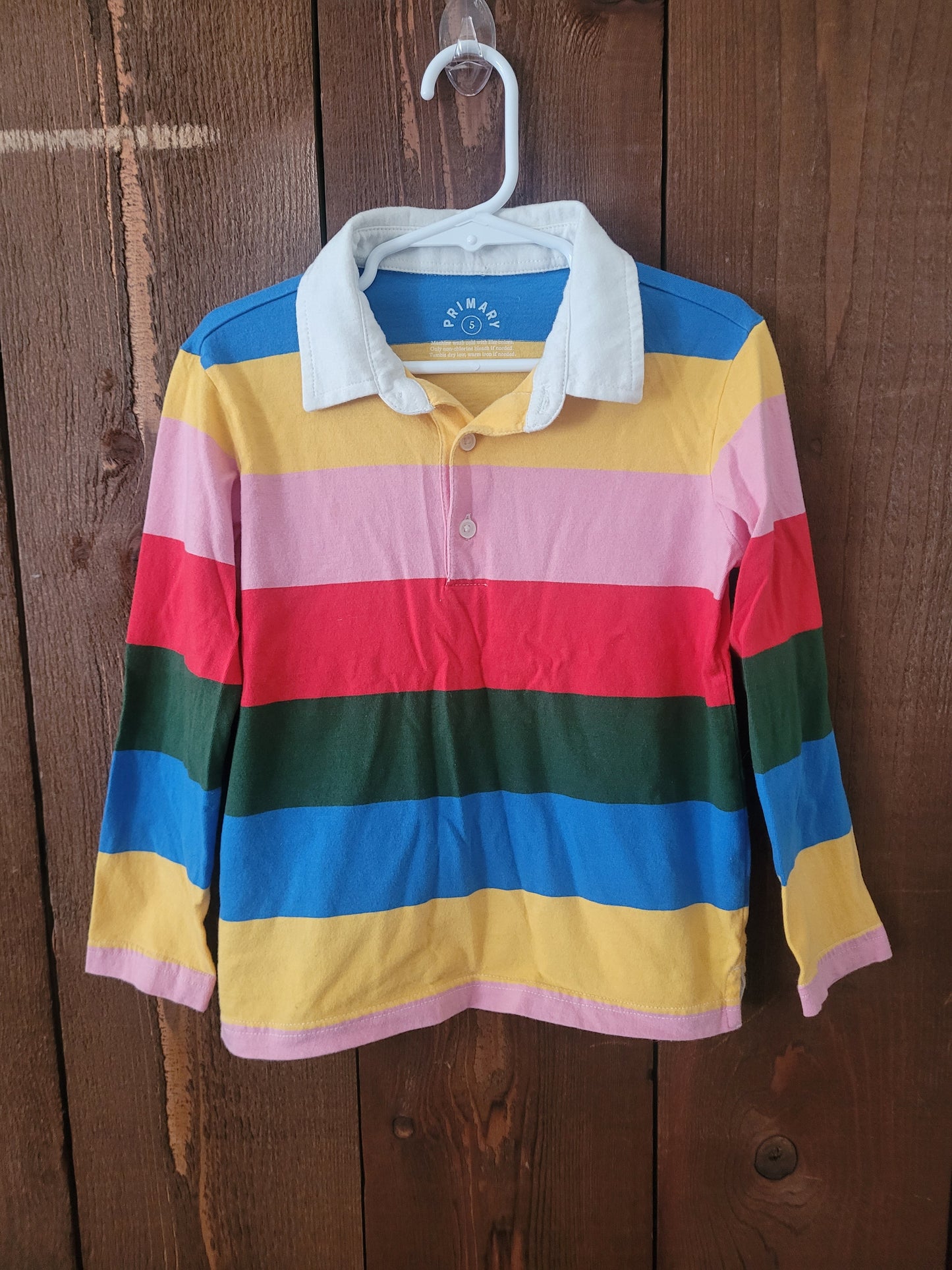 #109 *REDUCED* Primary Rainbow Long-Sleeve Girl's Polo Size 5
