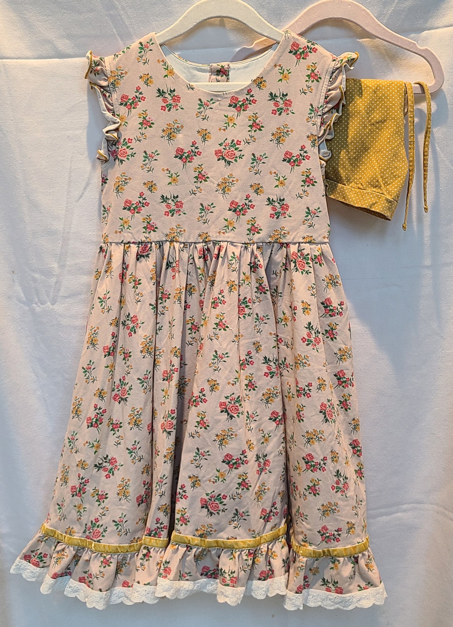 #188 Girls Size 12Y Love and Grow Mustard Garden Dress with Bloomers