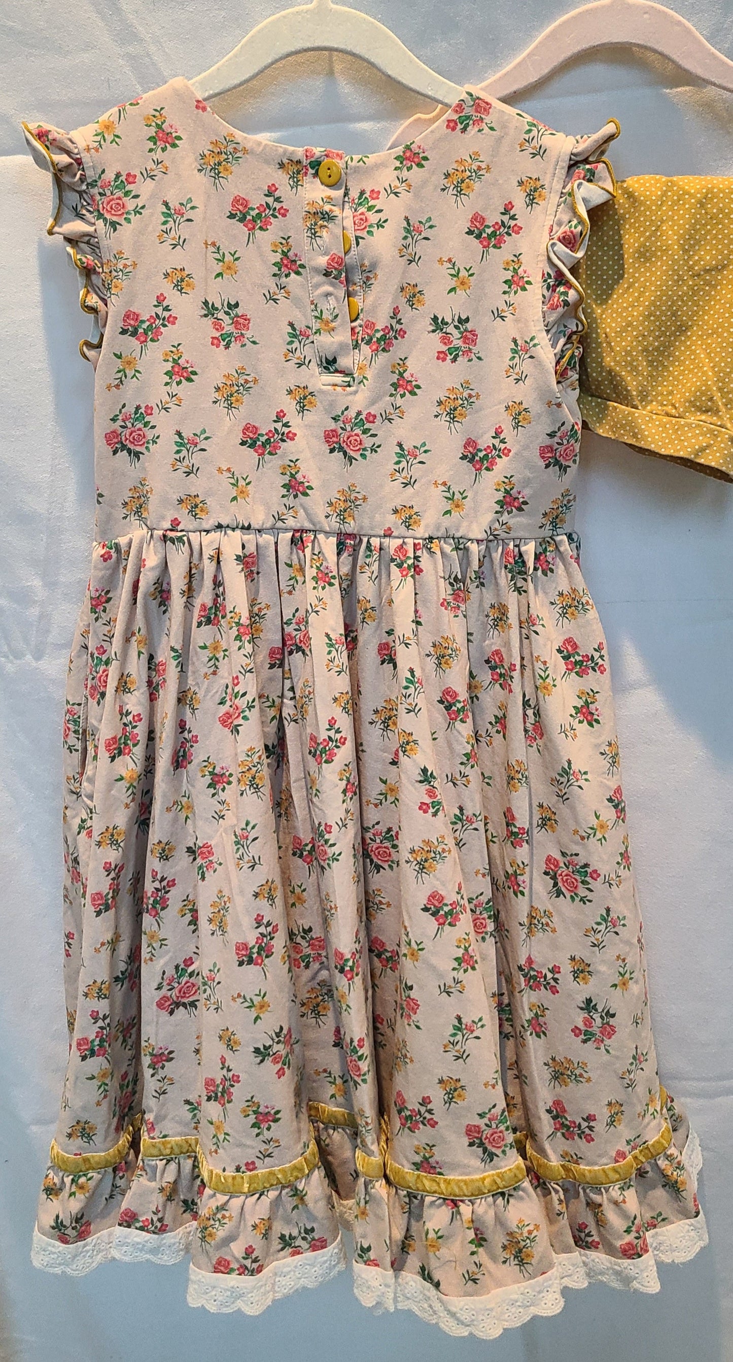 #188 Girls Size 12Y Love and Grow Mustard Garden Dress with Bloomers