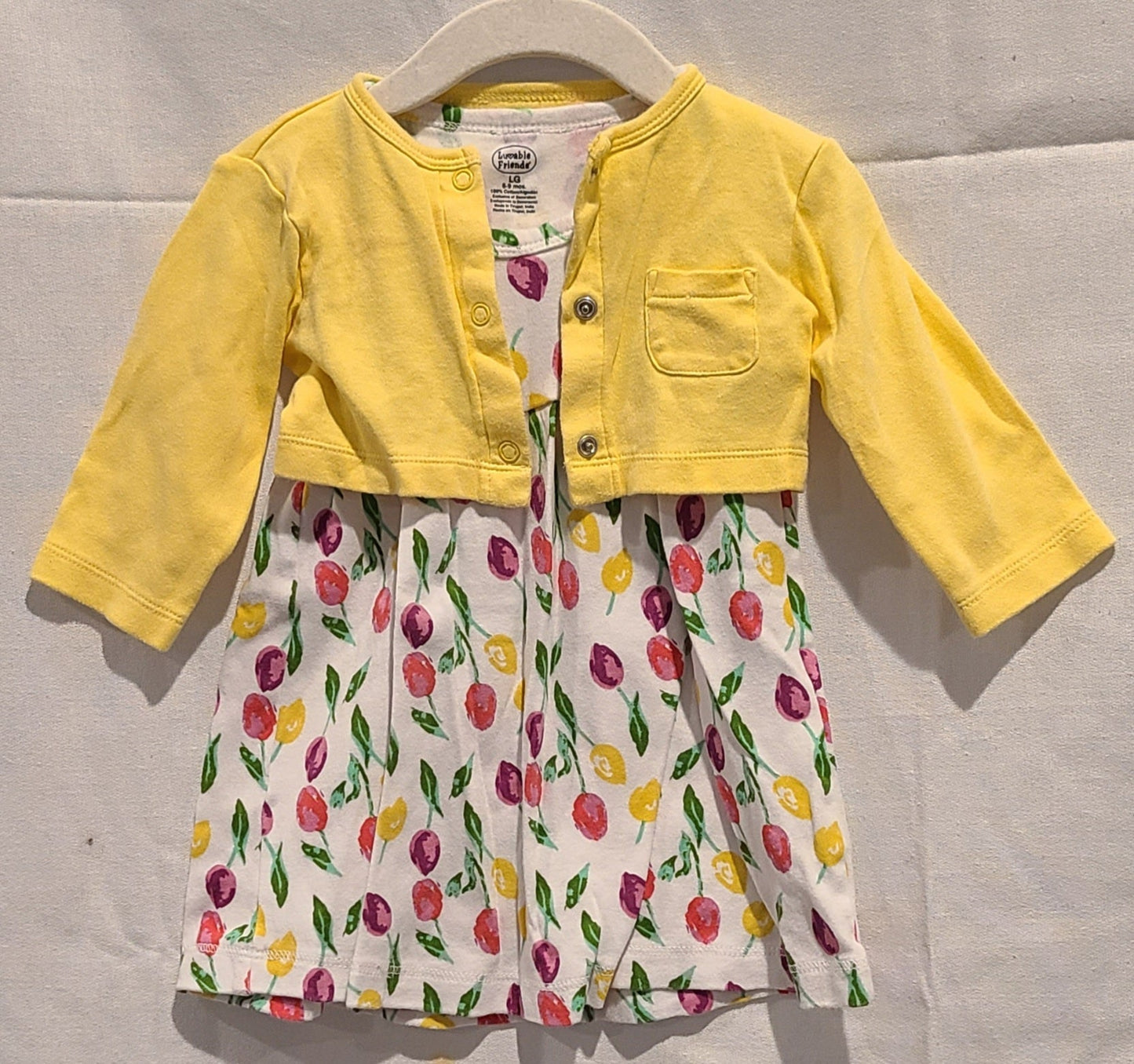 #188 Girls 6-9M Lovable Friends Tulip Dress with Yellow Sweater (2 of 2)