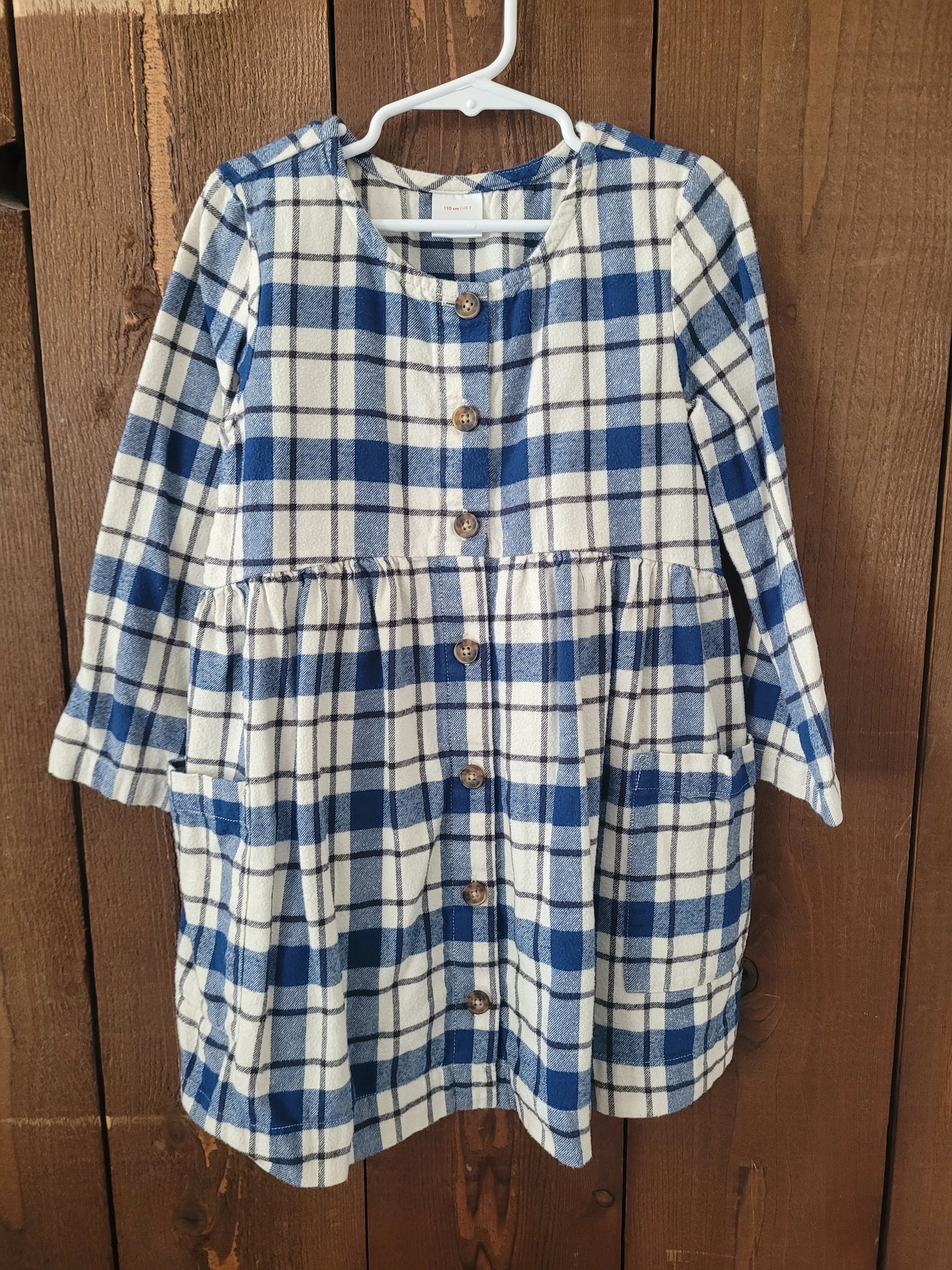 #109 Hanna Andersson Flannel Button Dress Girls Size 110/5T