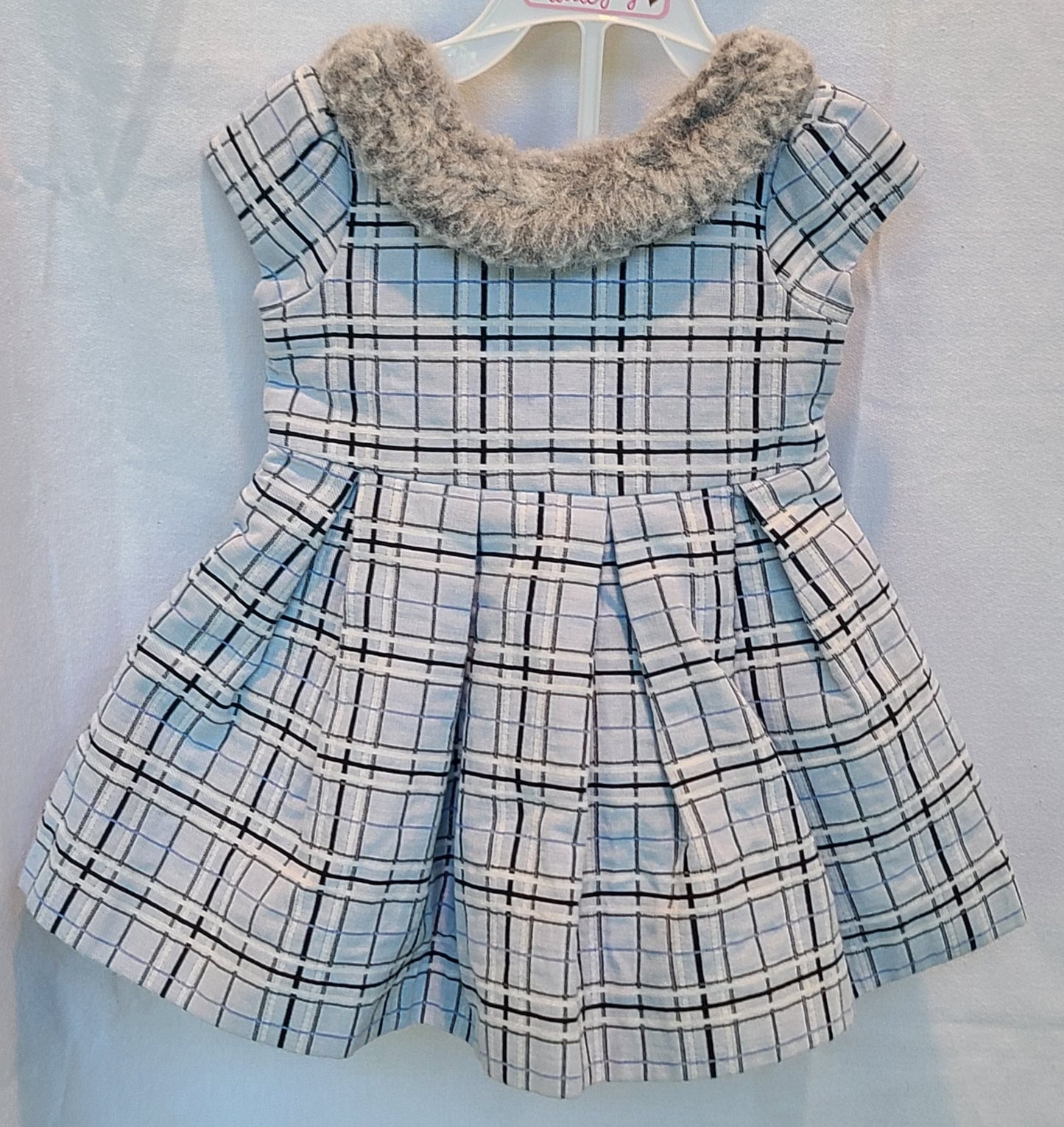 #188 Girls 3 to 6 month Janie and Jack Plaid Dress with Faux Fur (1 of 2)