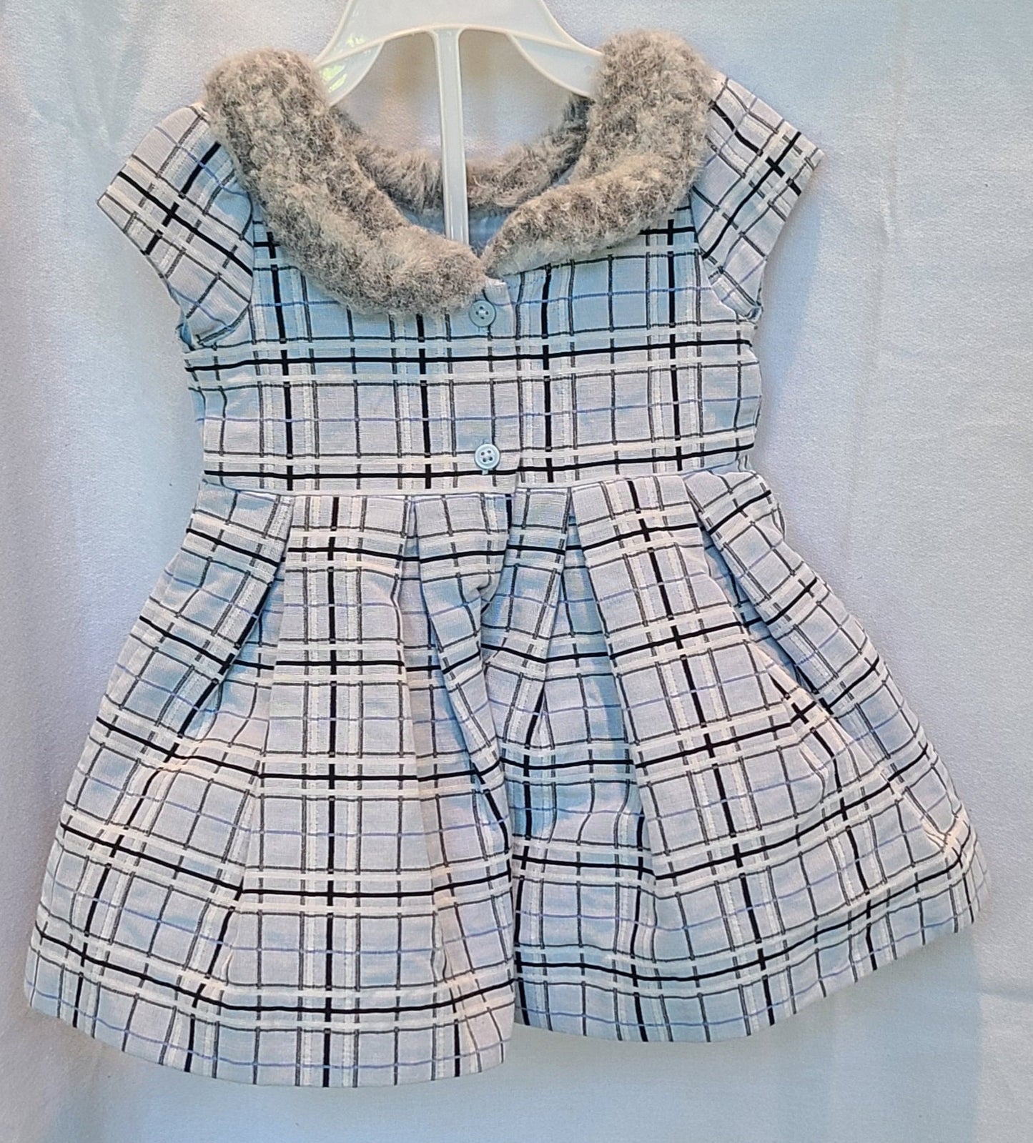 #188 Girls 3 to 6 month Janie and Jack Plaid Dress with Faux Fur (2 of 2)