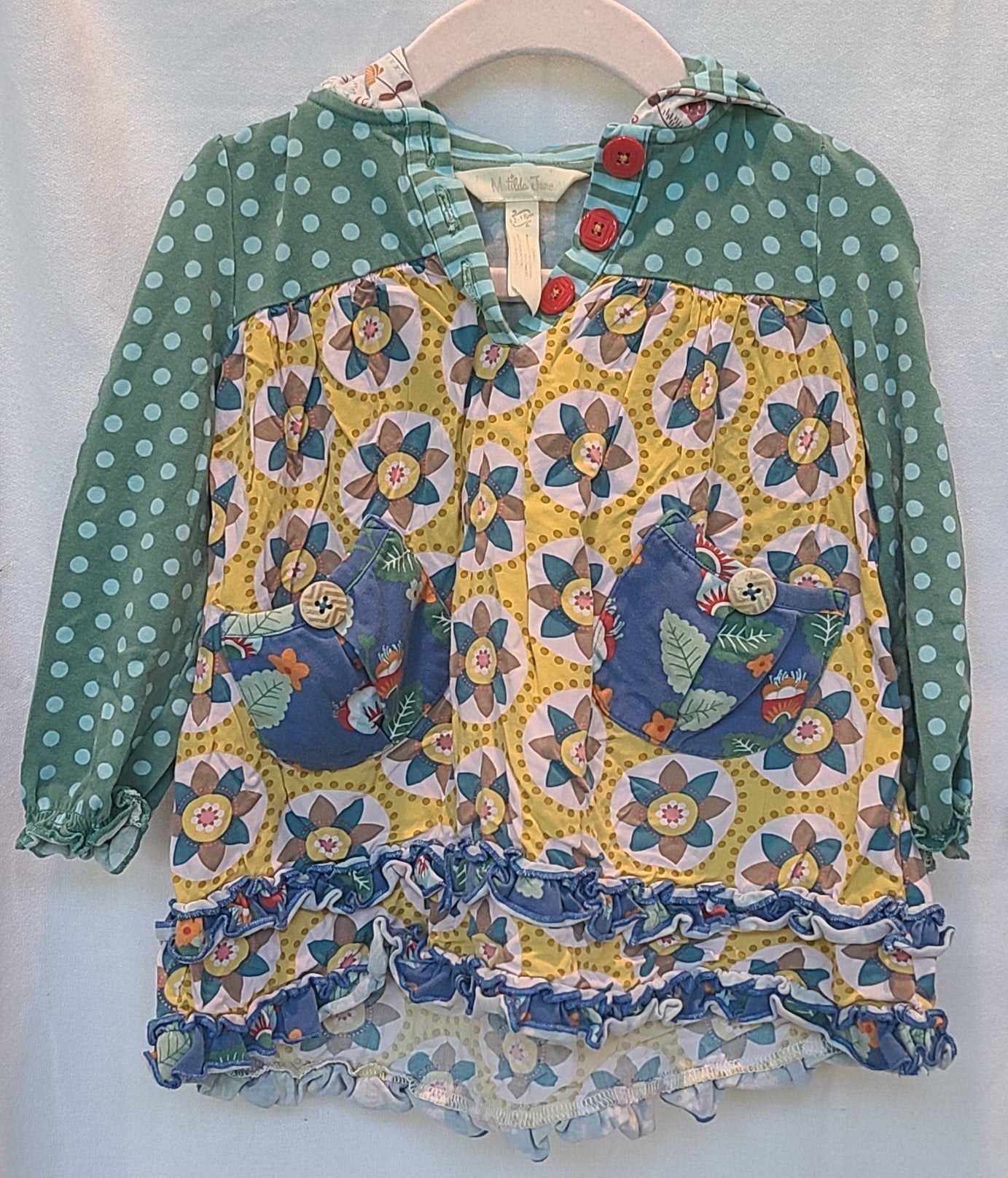 #188 Girls 12-18M Matilda Jane Baby Bear Hooded Floral Dress with Tights (2 of 2)