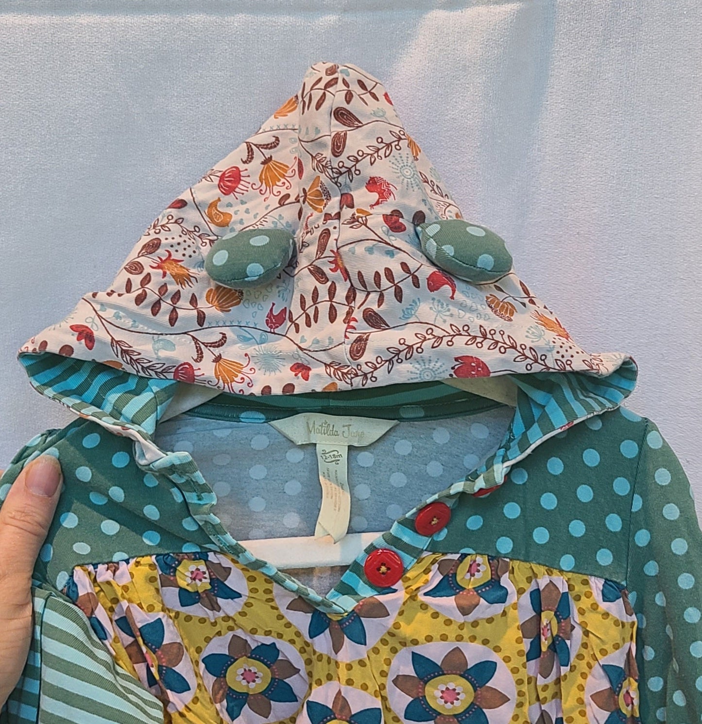 #188 Girls 12-18M Matilda Jane Baby Bear Hooded Floral Dress with Tights (2 of 2)
