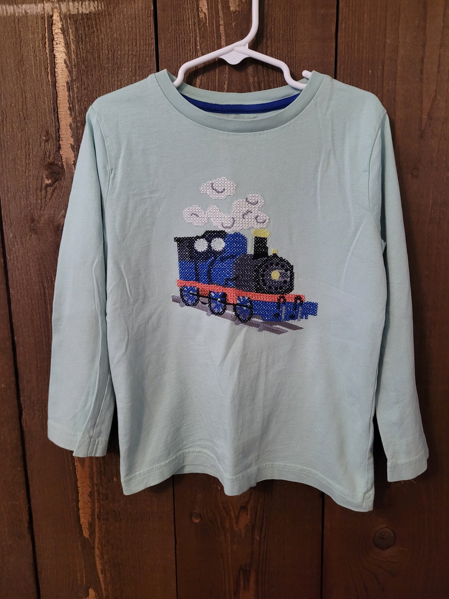 #109 Mini Boden Cross-stitch Train Top Boys Size 5-6Y