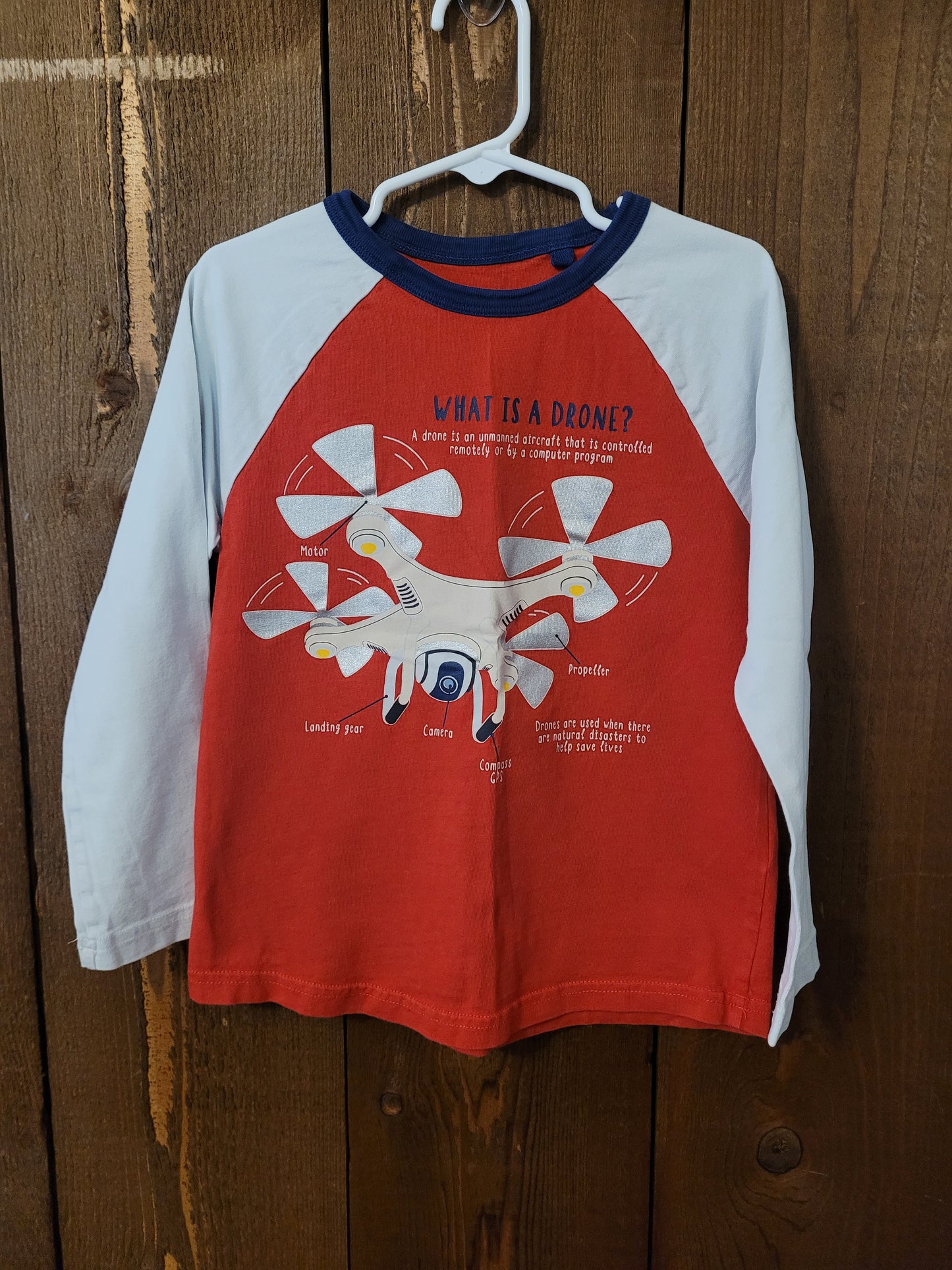 #109 Mini Boden Drone Long-Sleeve Baseball Tee Boys Size 6-7Y