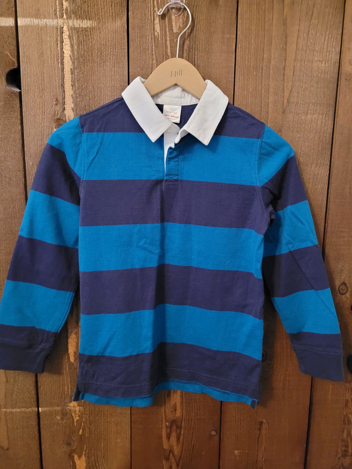 #109 Hanna Andersson Striped Long-Sleeve Polo Boys Size 130/8