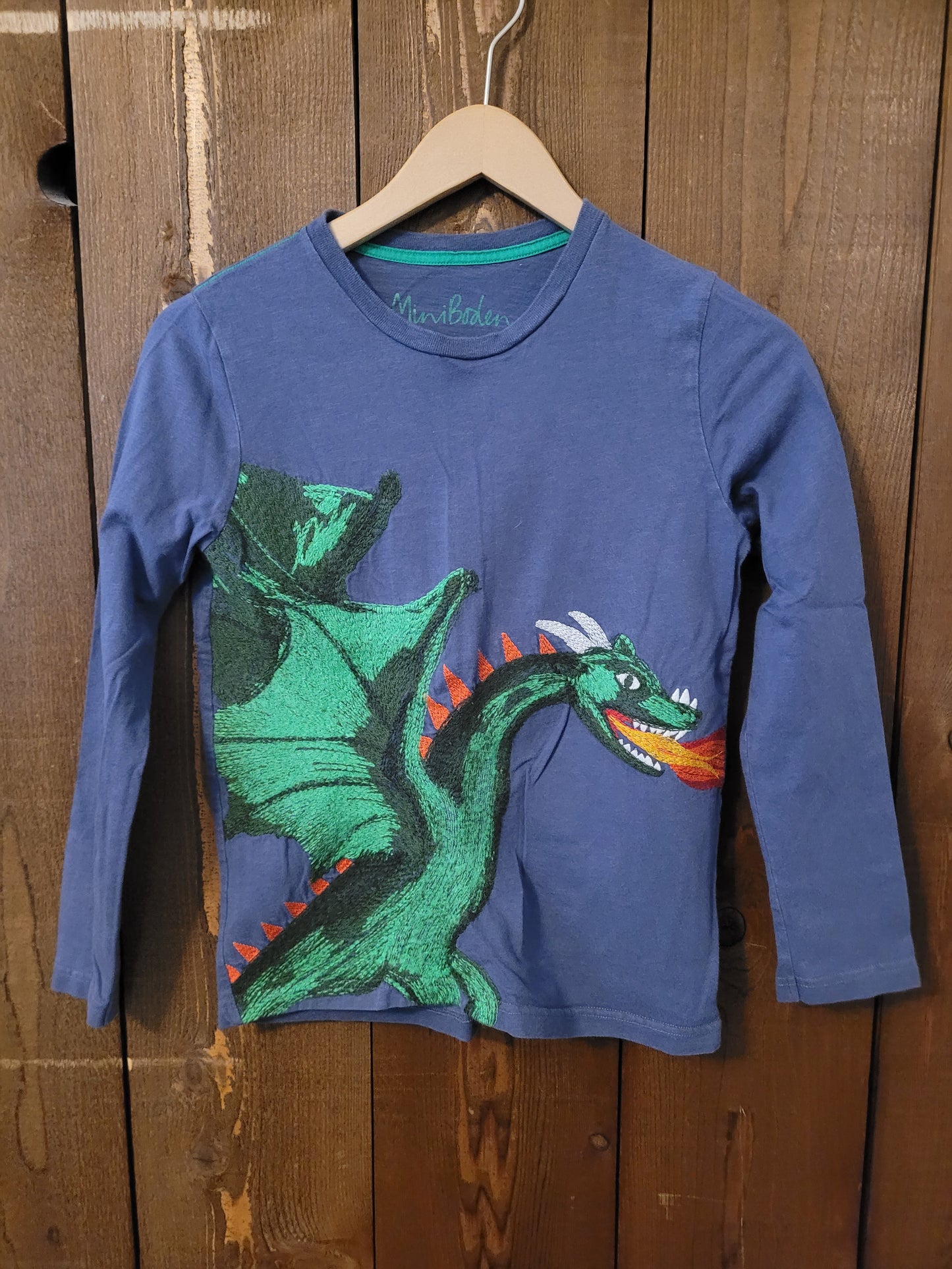 #109 Mini Boden Embroidered Dragon Long-Sleeve Tee Boys Size 9-10Y