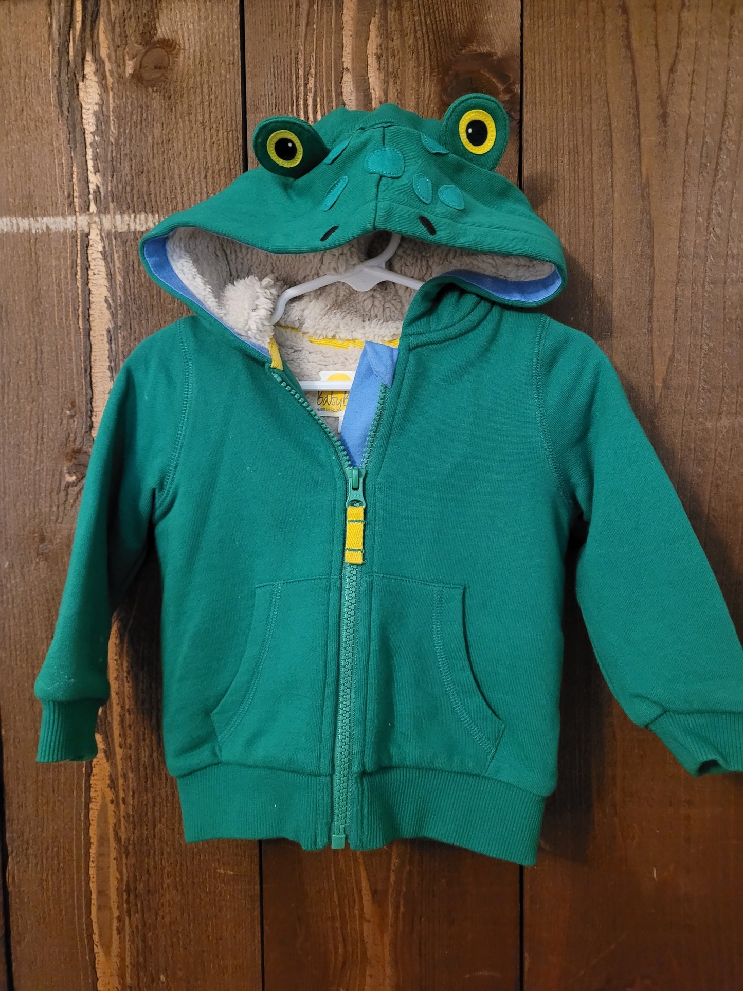 #109 Mini Boden Sherpa Lined Froggie Zip-Up Hoodie Boys Size 6-12M