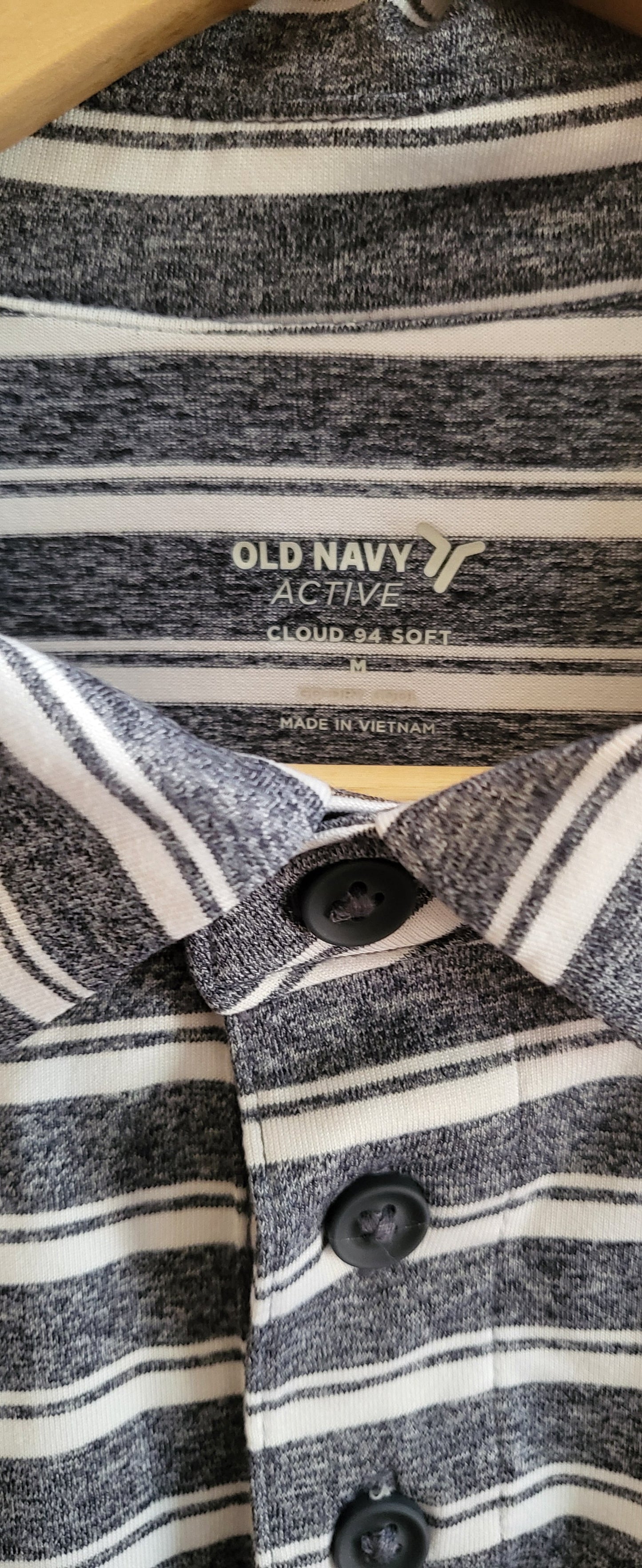 REDUCED: #9--- Men's M. Old Navy Cloud 94 Soft Striped Gray and White polo.