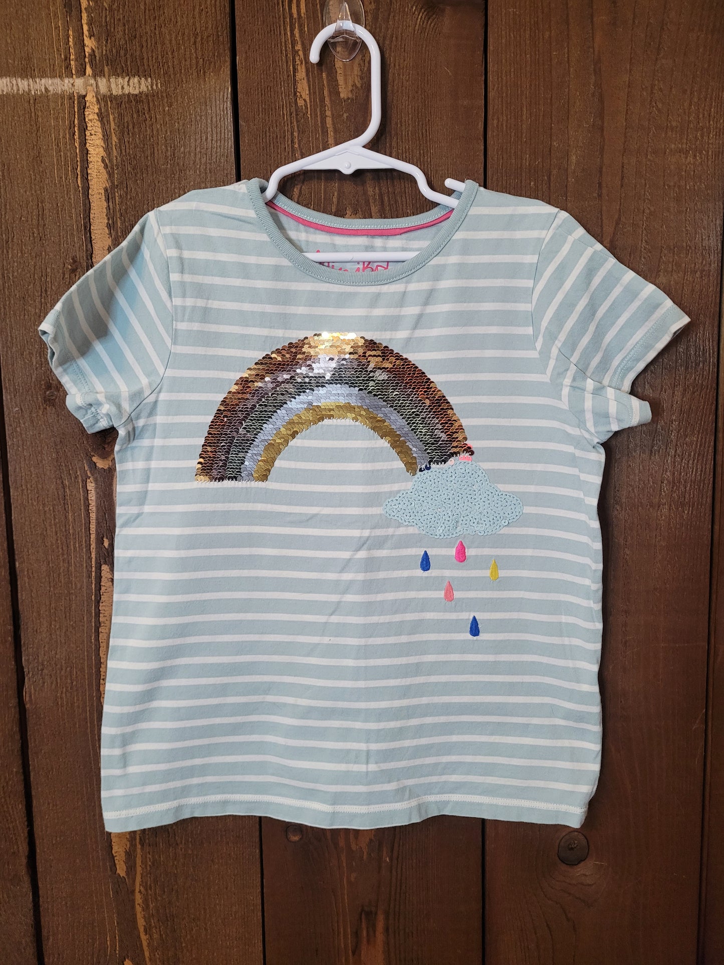 #111 Mini Boden Reversible Sequin Rainbow Tee Girls Size 9-10Y