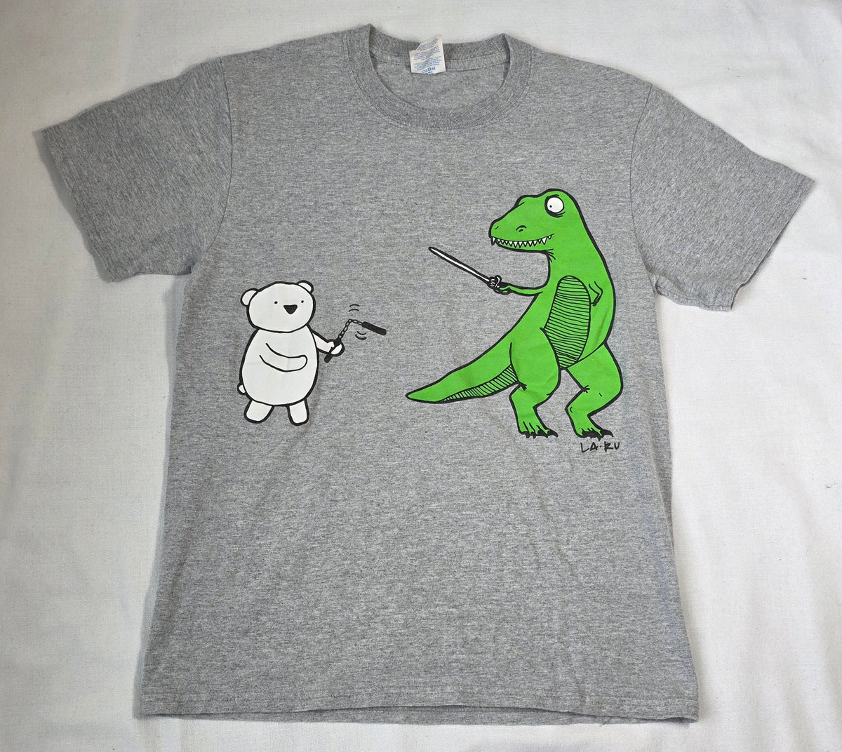 #190 Boys L (10) La Ru Polar Bear vs. T-rex T-shirt