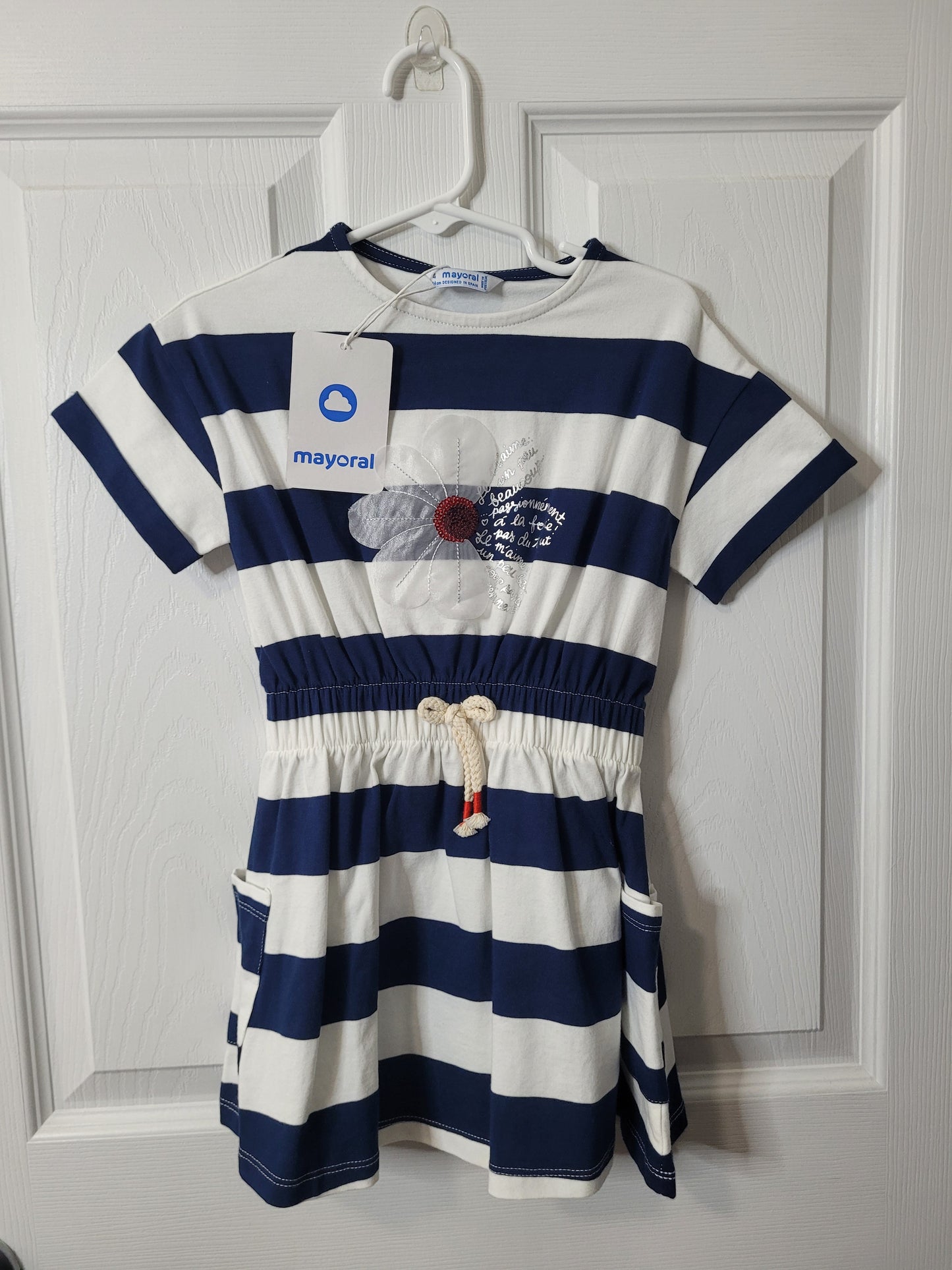 *REDUCED* #44 NWT Mayoral Striped Drawstring Dress Girls Size 4