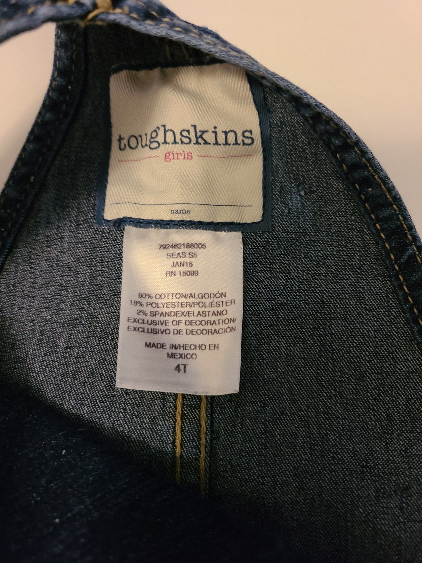 #66 Toughskins girls size 4t jean shortalls