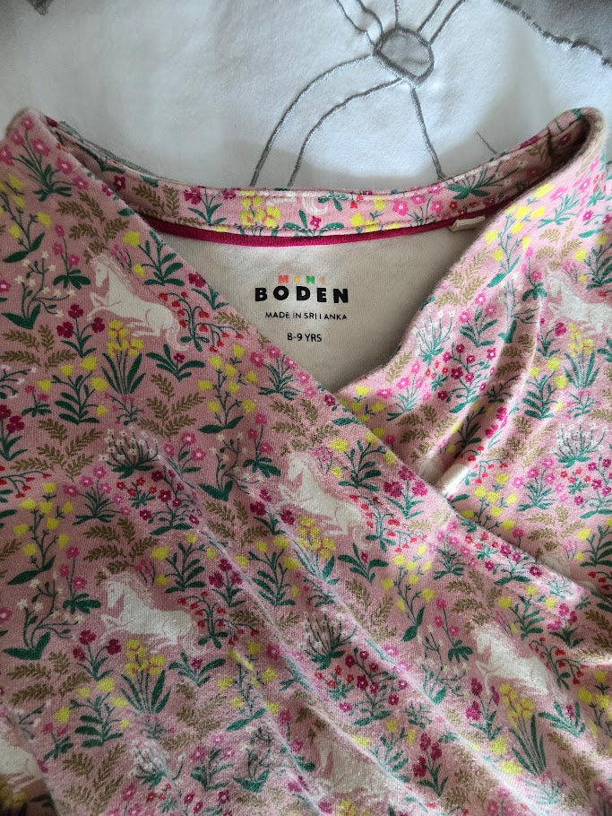 #131 Boden Girls long sleeve Unicorn floral dress sz 8 9