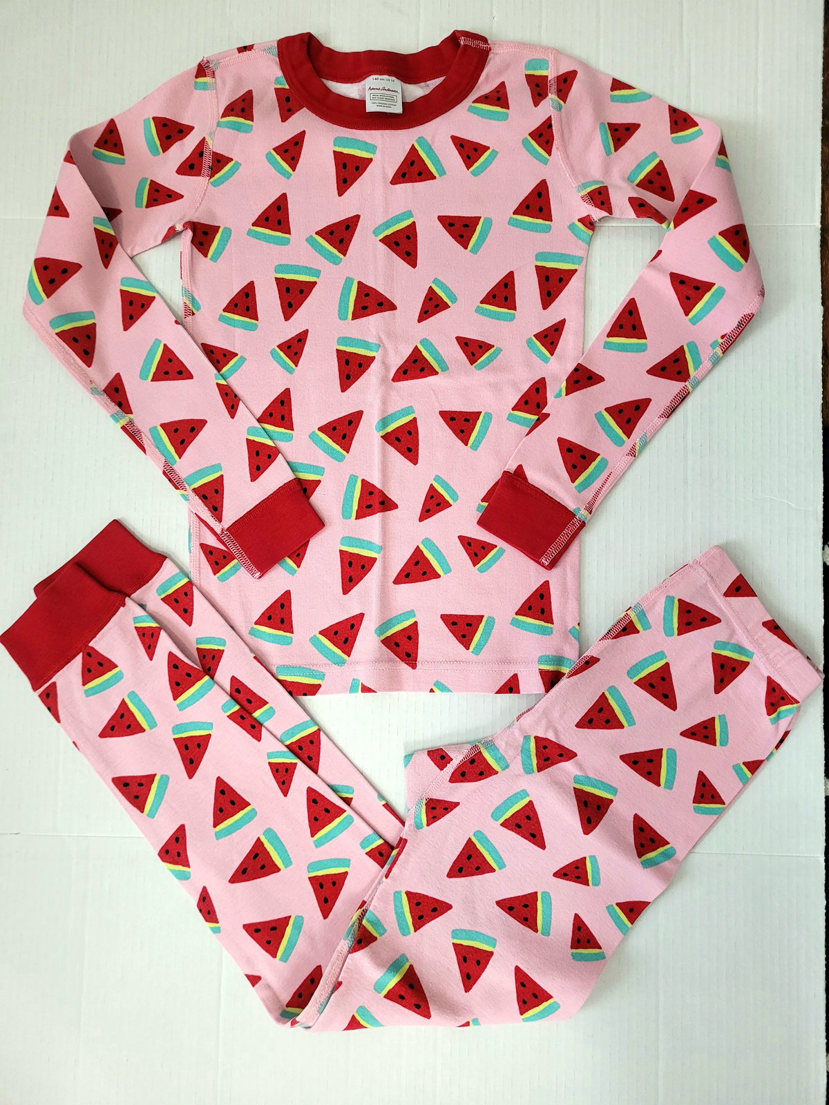 #164 Hanna Andersson Watermelon Pajamas Girls 140 (10)
