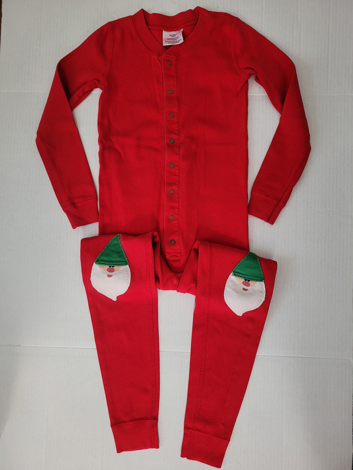 #164 Hanna Andersson Santa Knee Patch Onesie Pajamas Boys 120 (6-7)