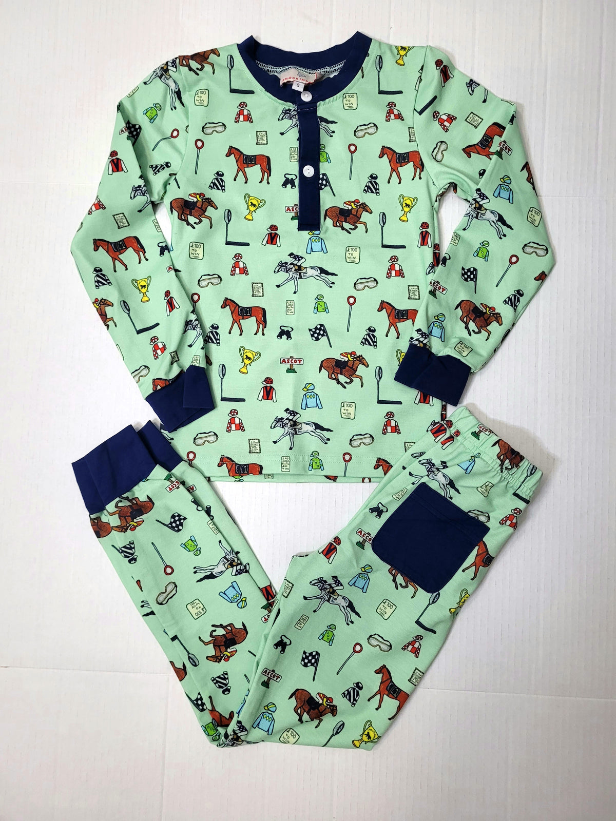 #164 NWOT Smockingbird Derby Horse Racing Pajamas Boys 5