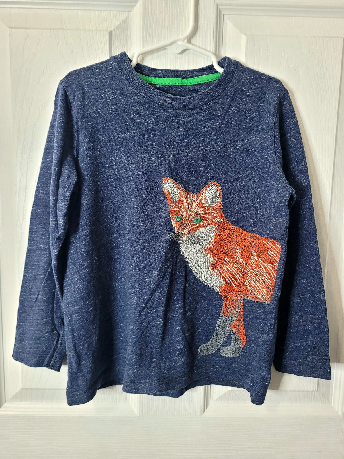 #164 Mini Boden Embroidered Fox Long-Sleeve Top Boys 6-7Y