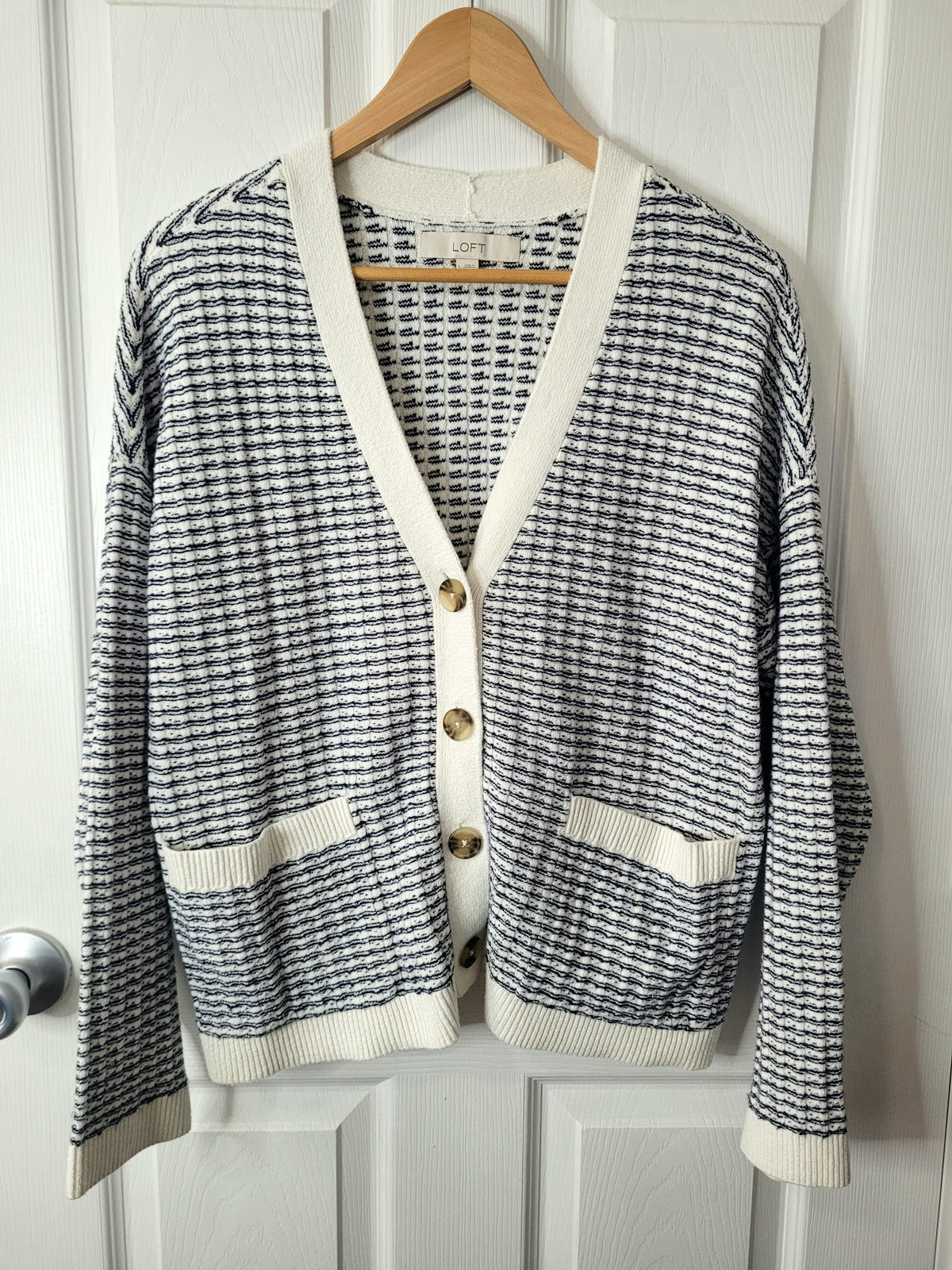 #164 Loft Striped Knit Cardigan Women L