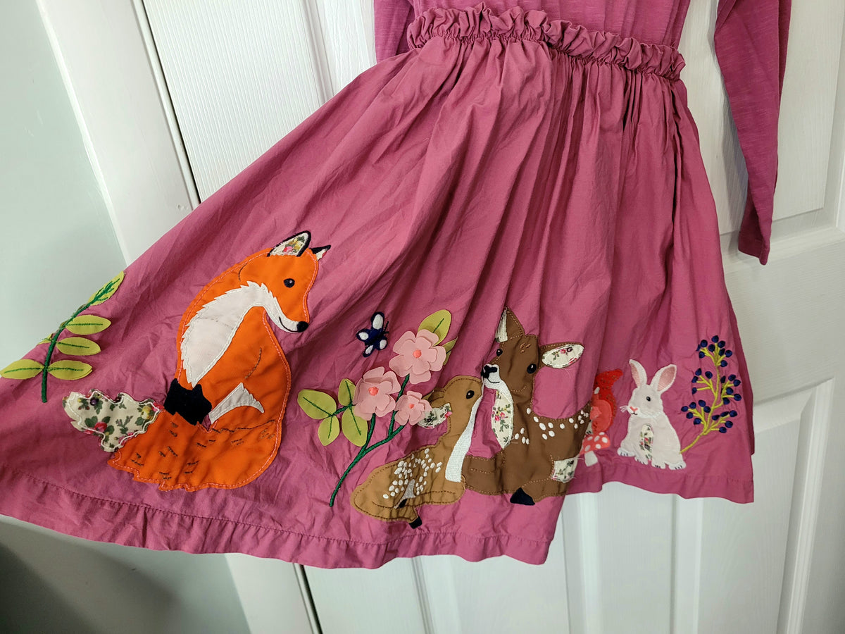 #164 Mini Boden Woodland Animal Applique Twirl Dress Girls 7-8Y