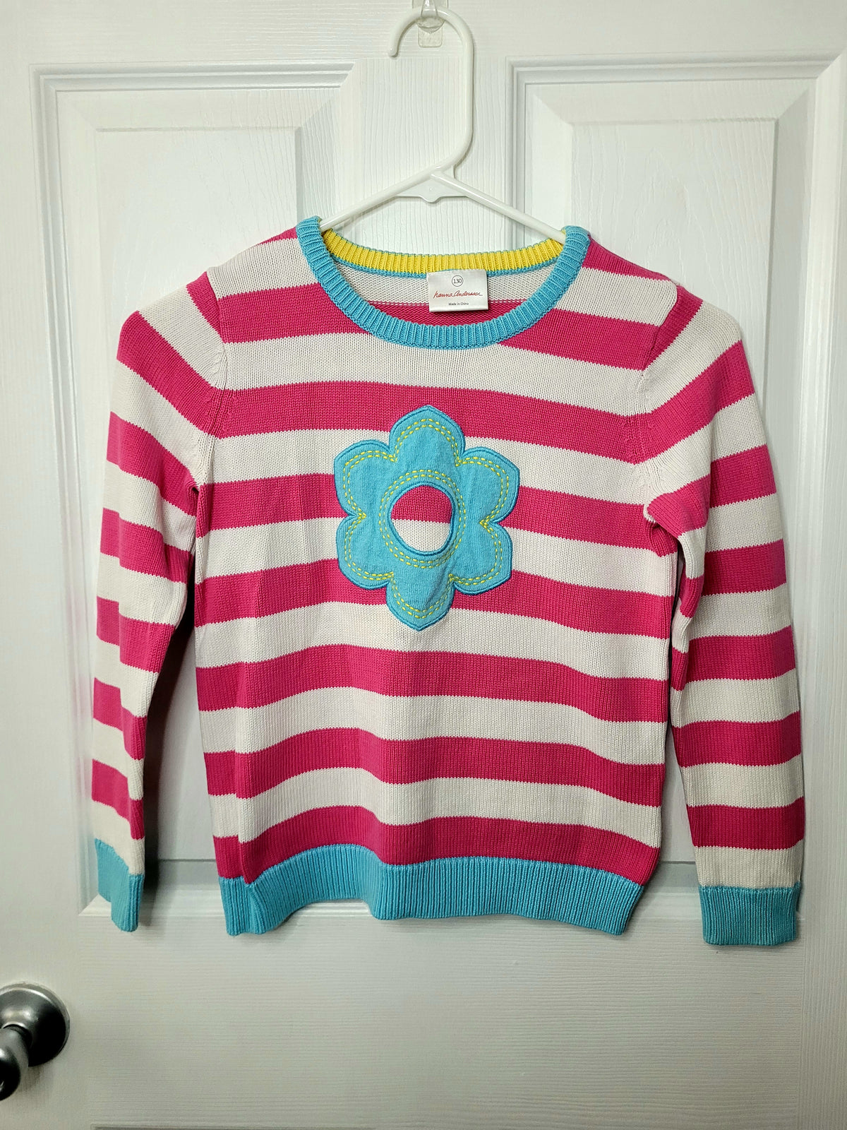 #164 Hanna Andersson Flower Stripe Sweater Girls 130/8