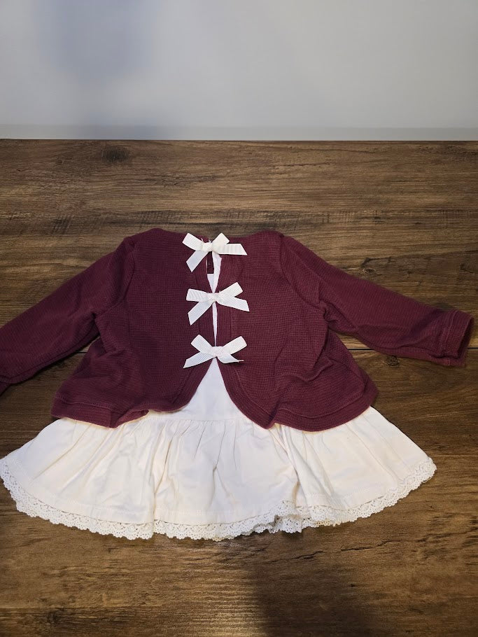 #131 Jillian's Closet maroon and cream layered fall top w/ bow back sz 12M