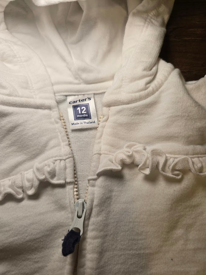 #131 Carter's Short Sleeve Hooded Sweatshirt in white sz 12M