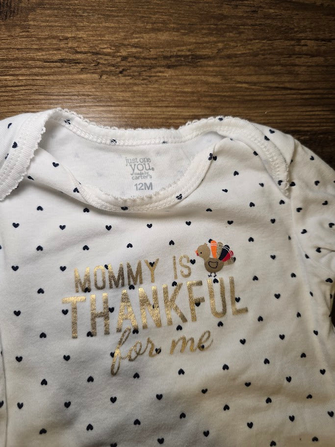 #131 Cat & Jack Thanksgiving girls onesie sz 12M