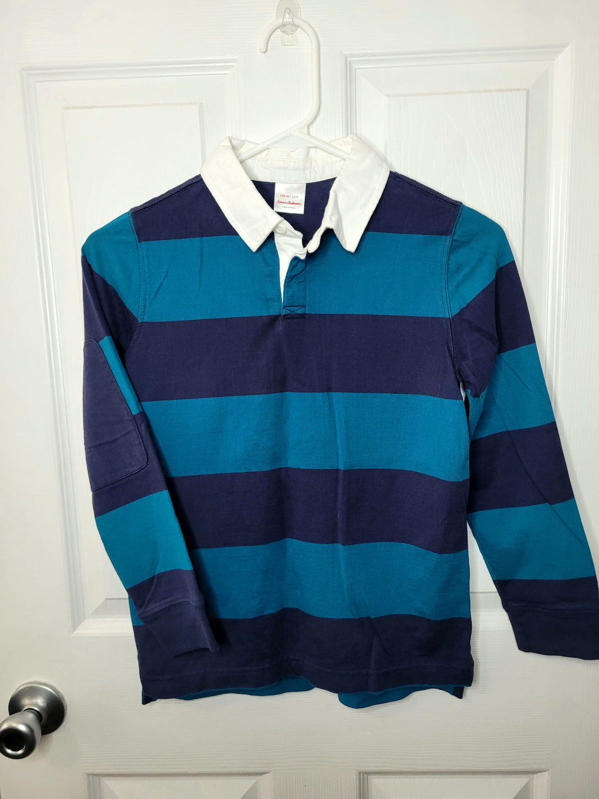 #164 Hanna Andersson Blue and Teal Rugby Shirt Boys 130/8