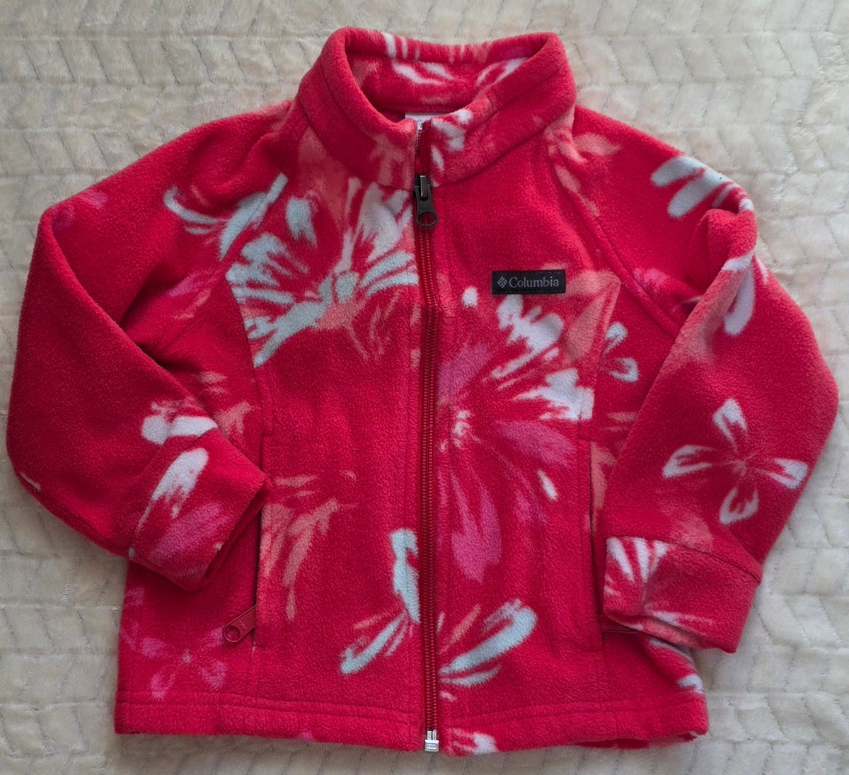 #190 Girls 2T Columbia Fleece Jacket Pink Floral Zip‑Up