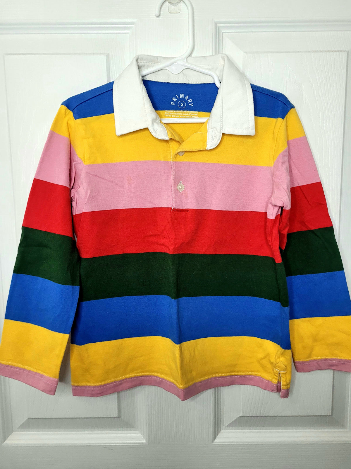 #164 Primary Multicolored Long-Sleeve Polo Girls 5