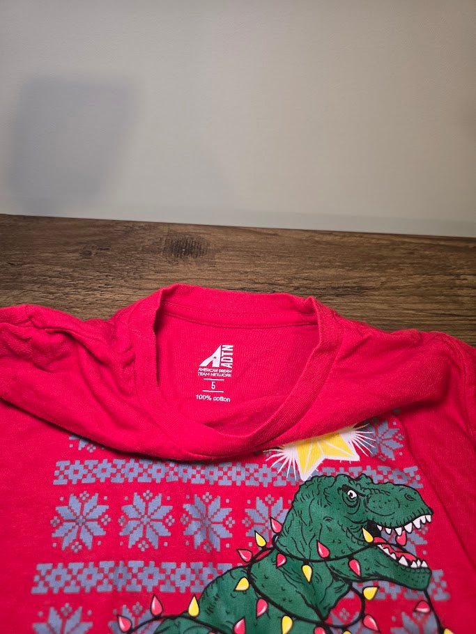 #131 Boys Christmas long sleeve dino shirt sz 5