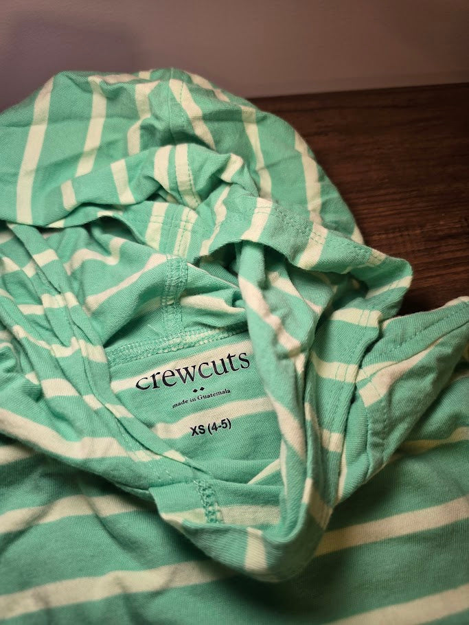 #131 J Crew Cuts green stripe hooded long sleeve shirt sz 4 - 5