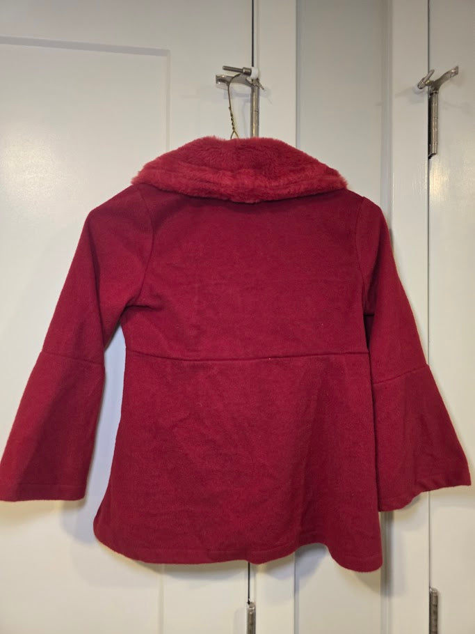 #131 Girls dressy red jacket with faux fur collar sz 7