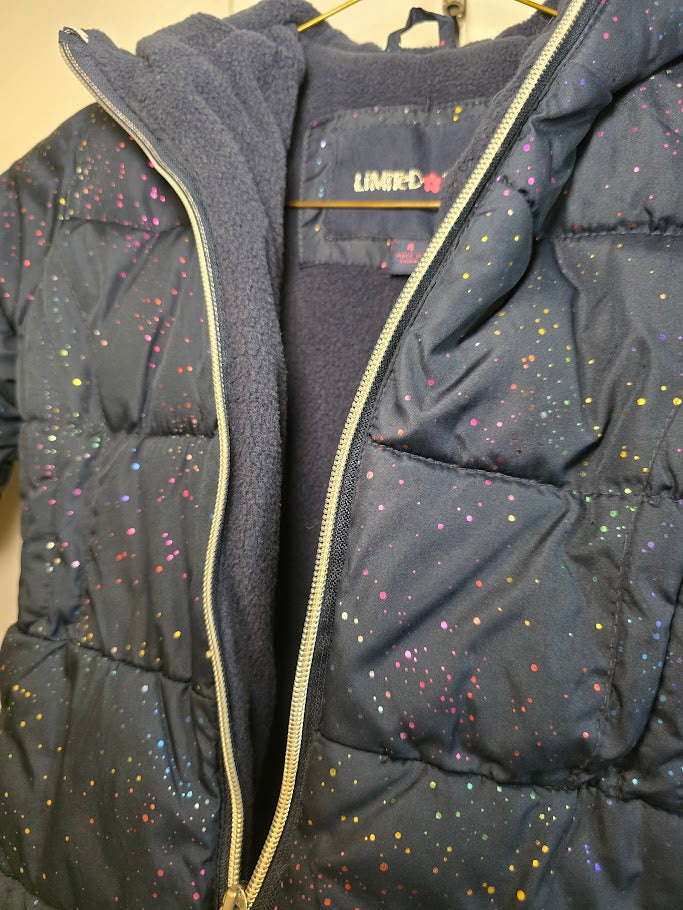 #131 Limited Too girls navy and rainbow sparkle winter coat sz 4