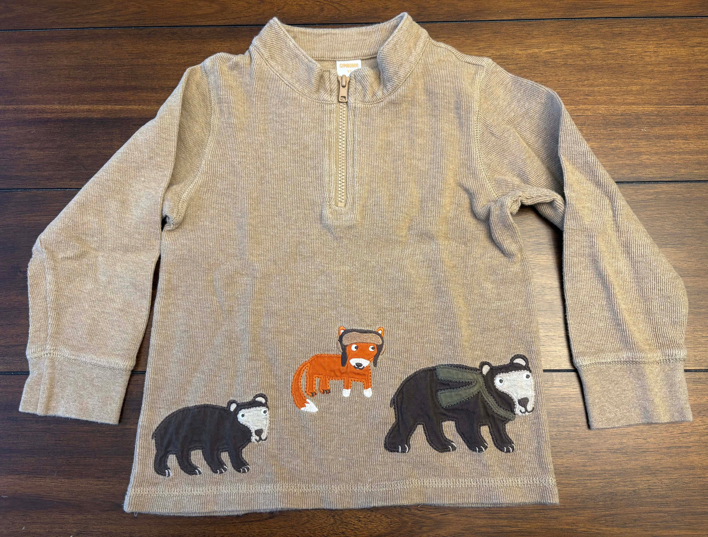 Seller #210 Gymboree Boys Size 5T BrownThree Quarter Zip Pullover with Embroidered Bears