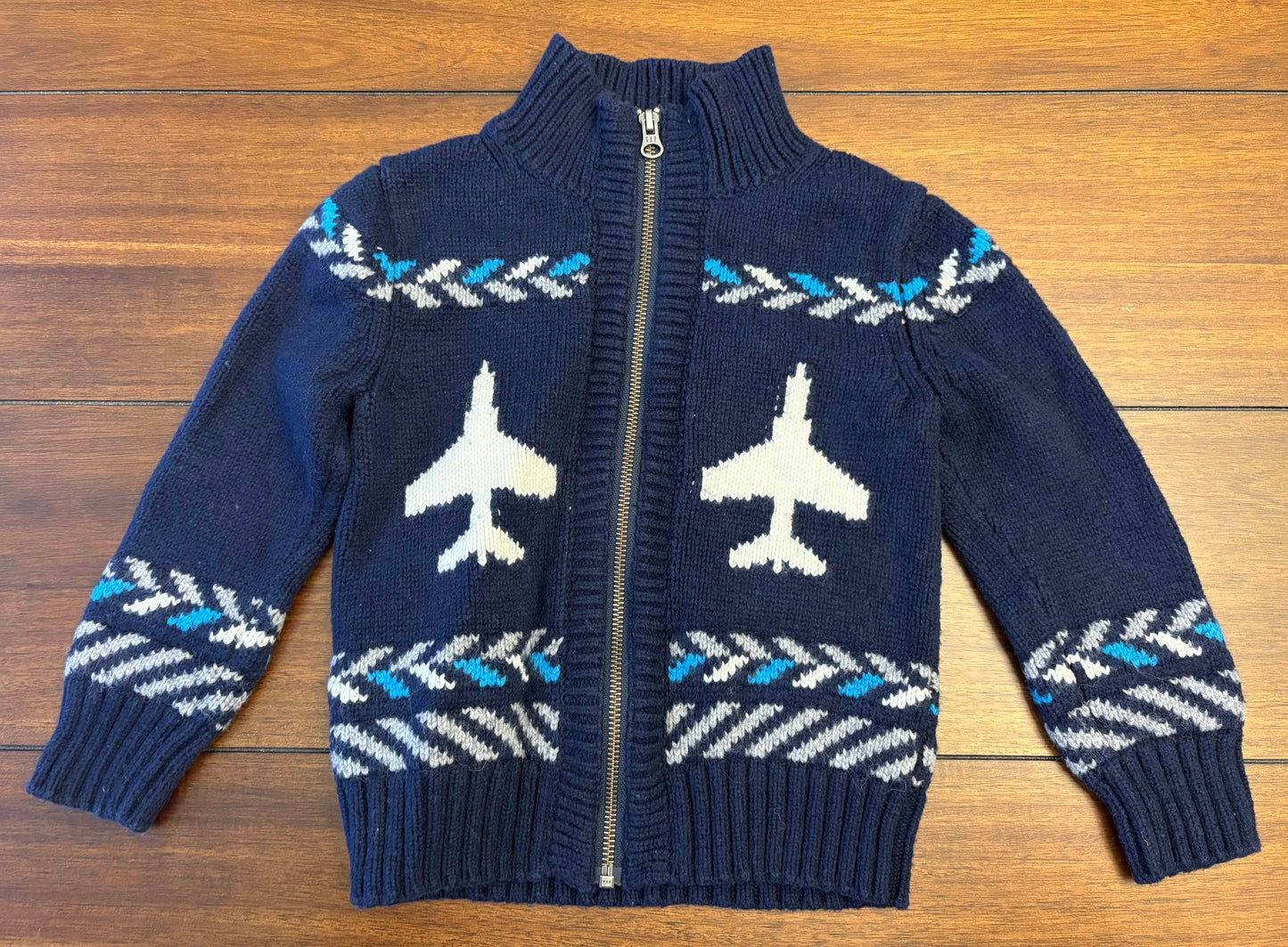 Seller #210 Baby Gap Boys Size 4 Navy Full Zip Airplane Sweater