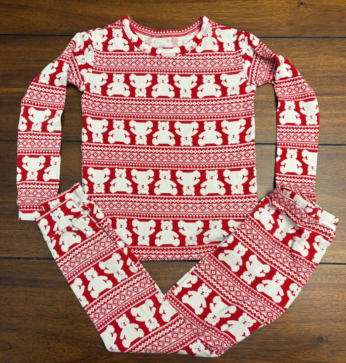 #197 Gap Boys Size 4 Red & White Teddy Bear Printed Pajama Set