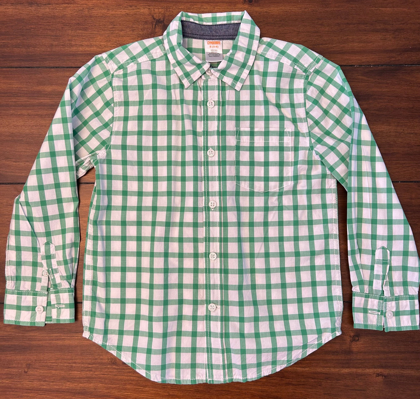 REDUCED Seller #210 Gymboree Boys Size 5 Green & White Checkered Long Sleeve Button Down Dress Shirt