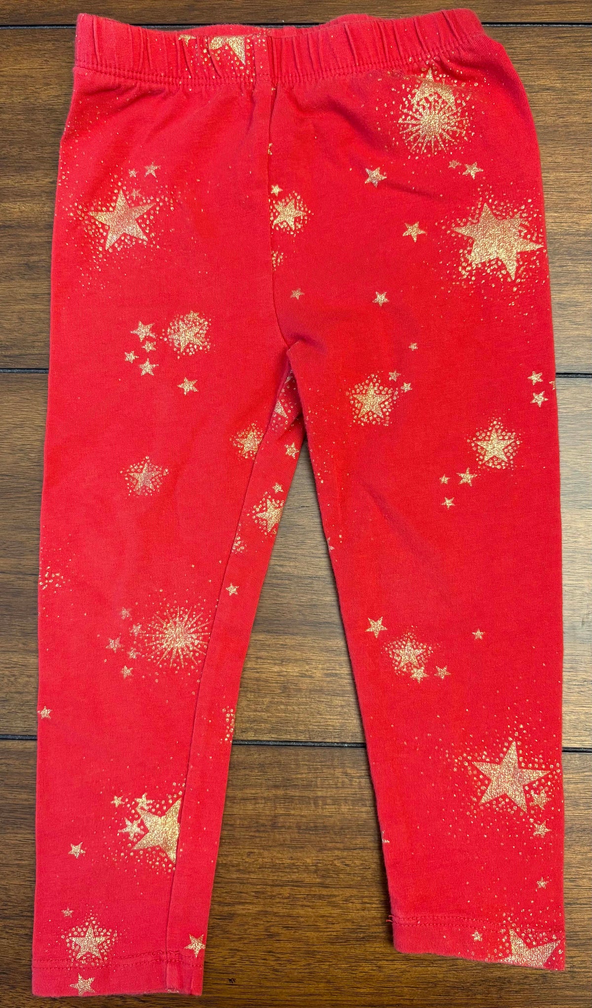#197 Gap Girls Size 2T Red Leggings with Gold Glitter Stars