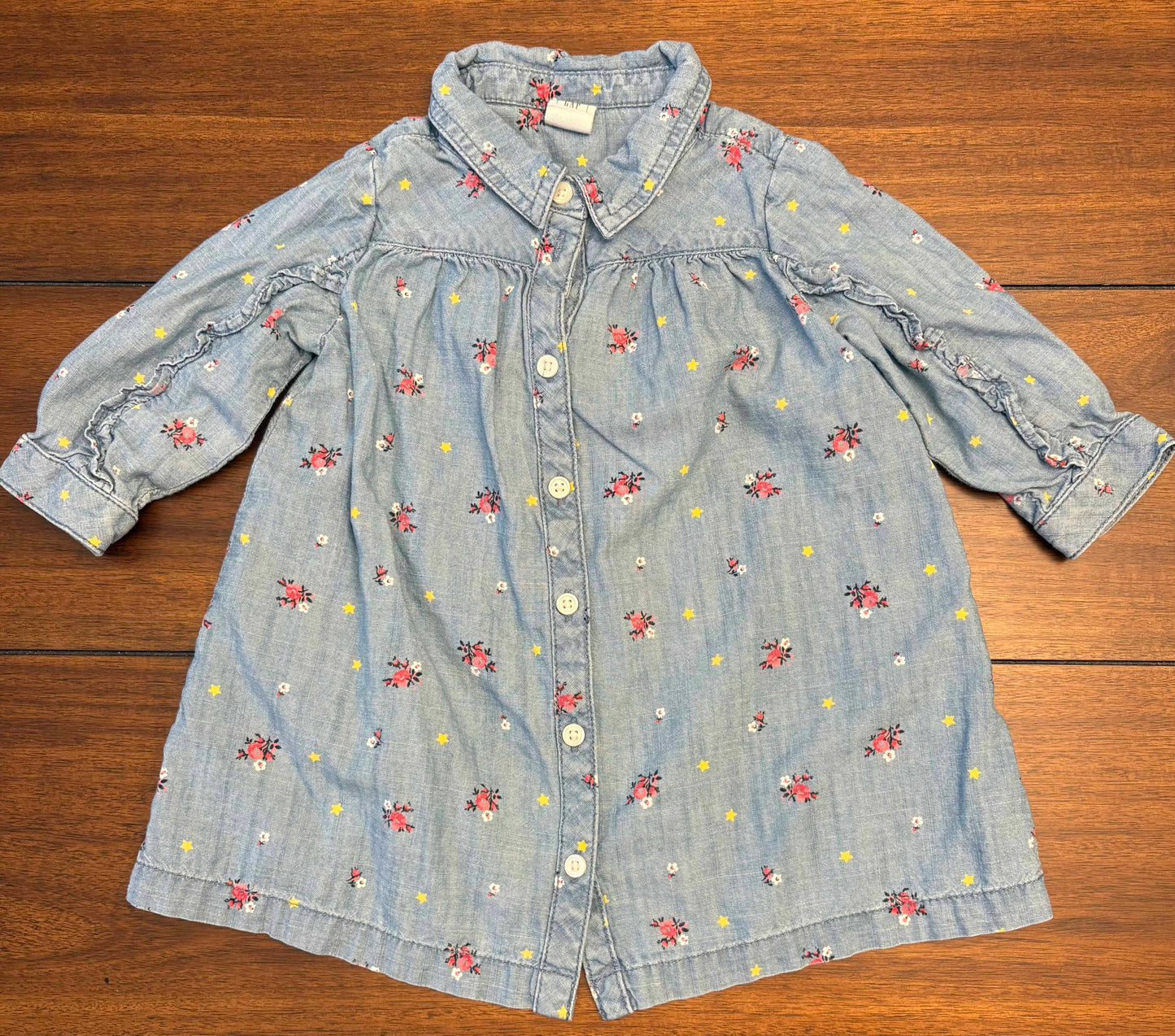 Seller #210 Baby Gap Girls Size 18-24M Light Denim Button Down Dress with Flowers & Star