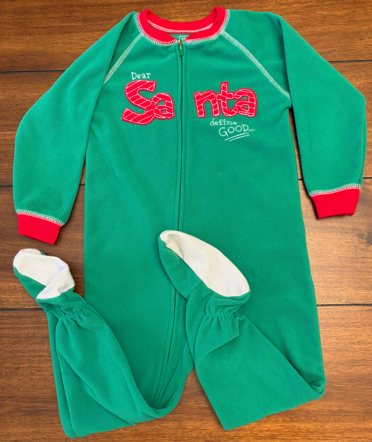 #197 Carter's Boys Size 3T Green Santa Footed Zip Up Sleeper