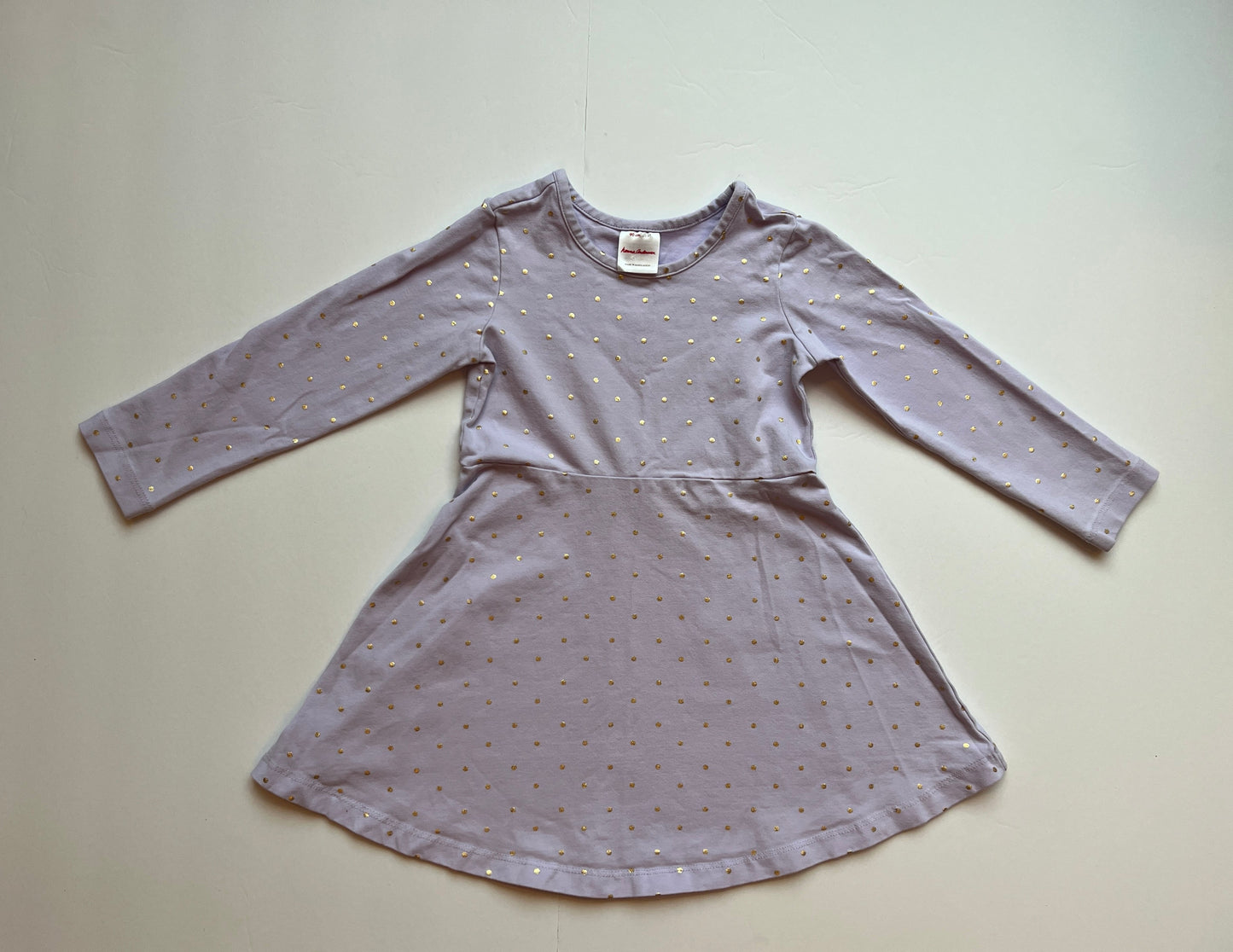 #180 Girls Size 3T (90) Hanna Andersson EUC Purple Dress with Gold Polka Dots