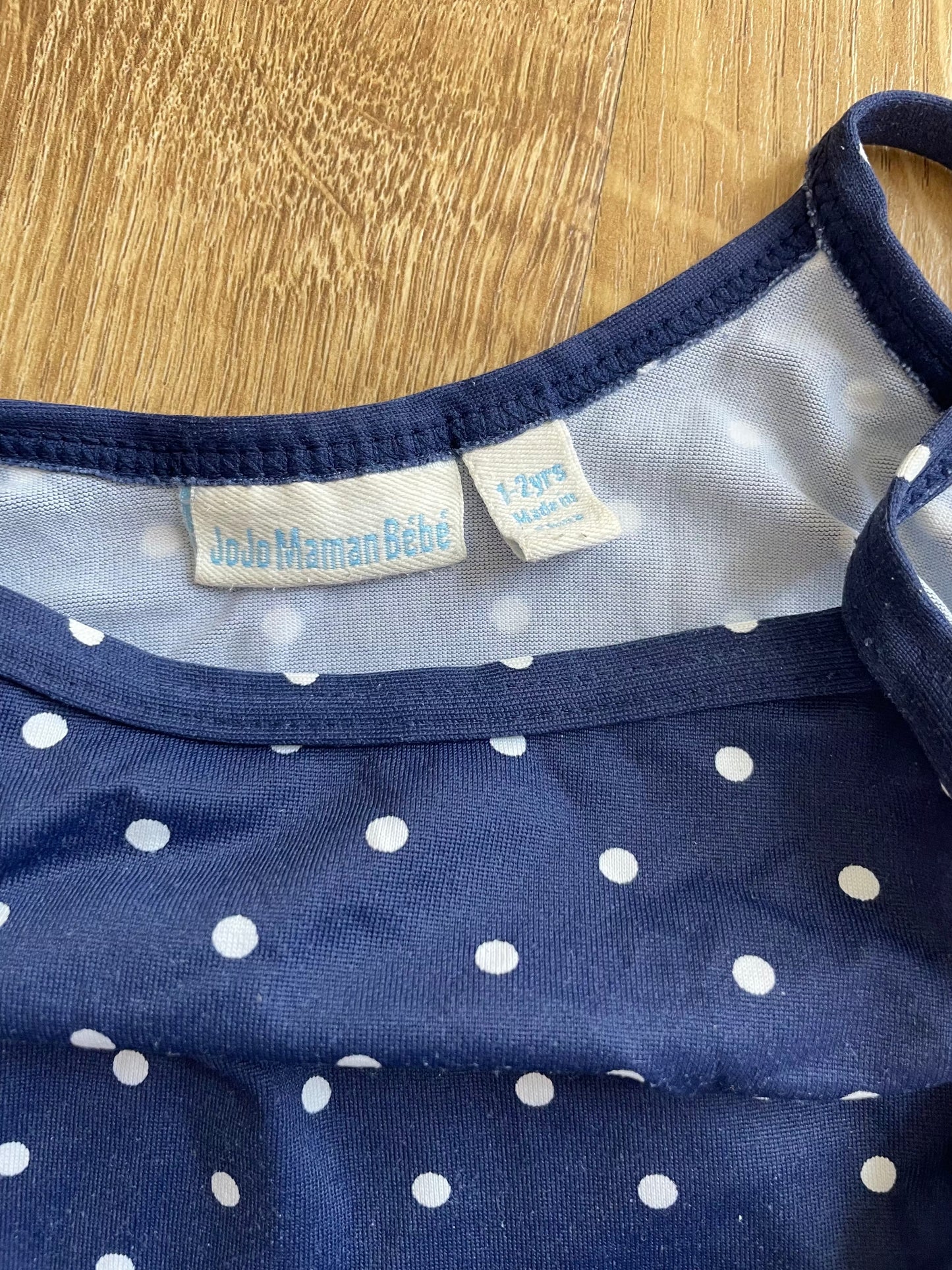 #6 - JoJo Maman Bebe Bathing Suit, Navy with Polka Dots, 1-2 yrs