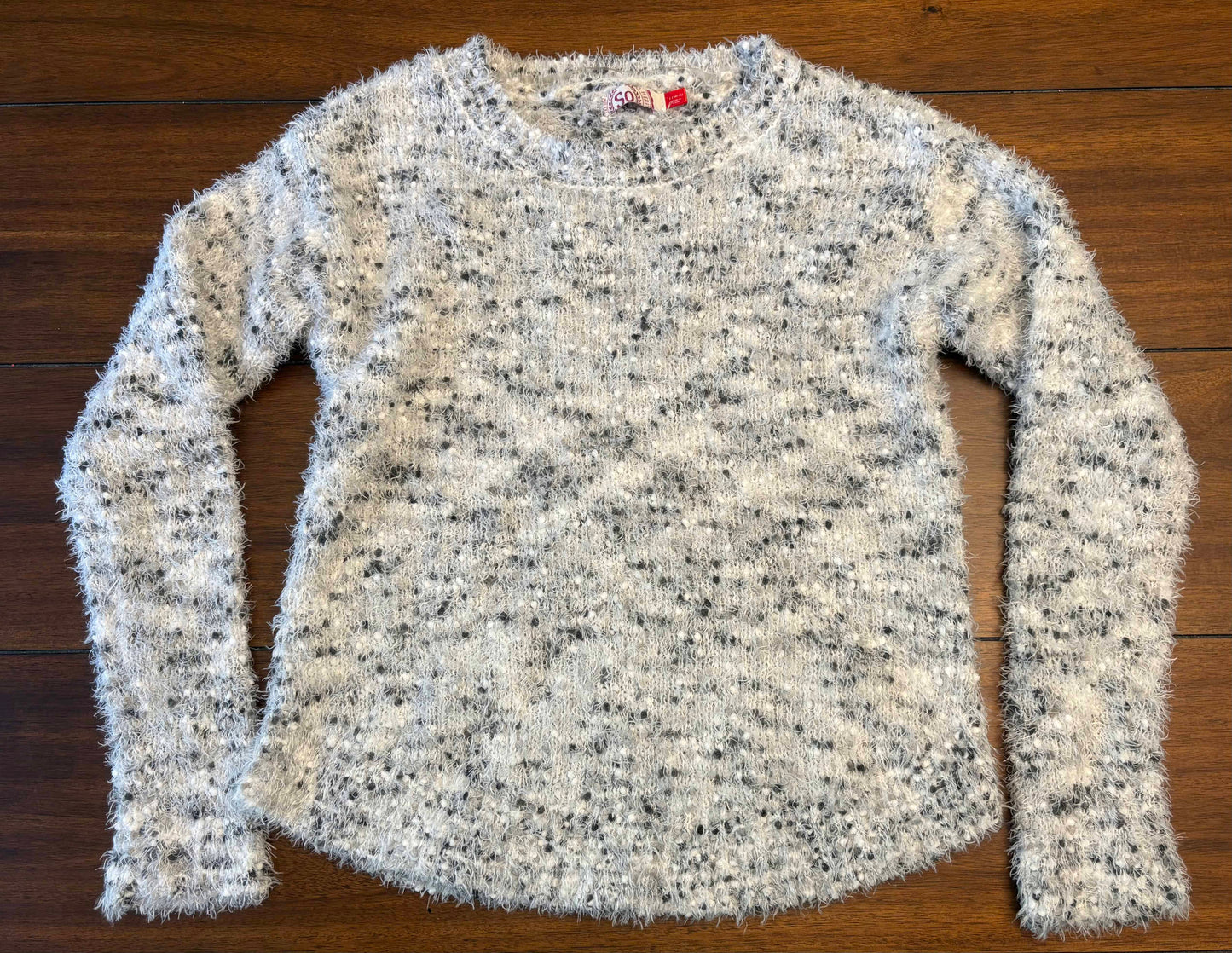 Seller #210 So Girls Size 10/12 (L) White Gray & Black Fuzzy Sweater